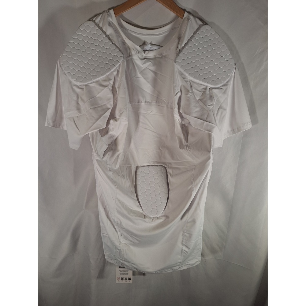 TUOY Men Padded Compression Shirt White 3XL Football Rib Chest Guard 3014T-W-USA